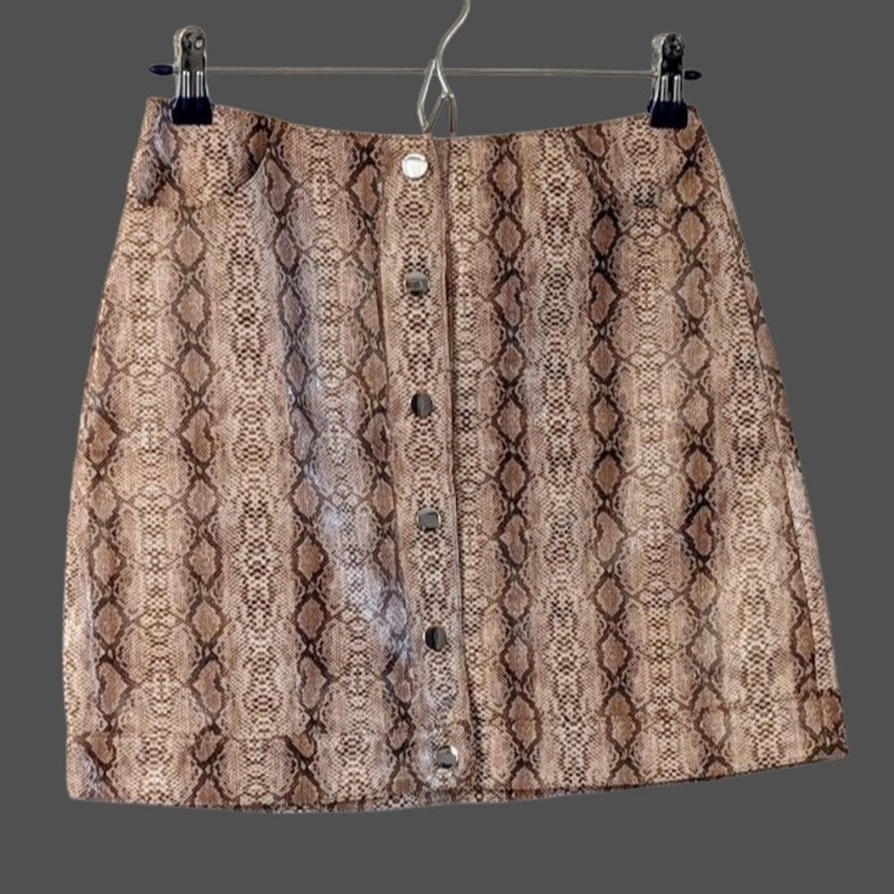 Topshop Snakeskin Faux Leather Mini Skirt 4 Y2K Indie Sleaze Button Front
